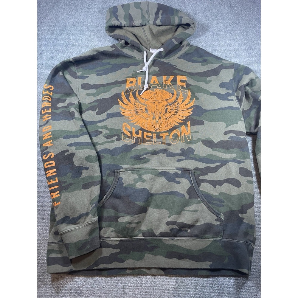 Blake Shelton HOODIE CONCERT Green Camo ORANGE LOGO friends And Heroes XL men